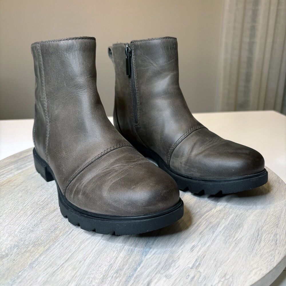 Sorel Women's Emelie III Zip Chelsea Gray Leather Waterproof Boots US‎ Size 7